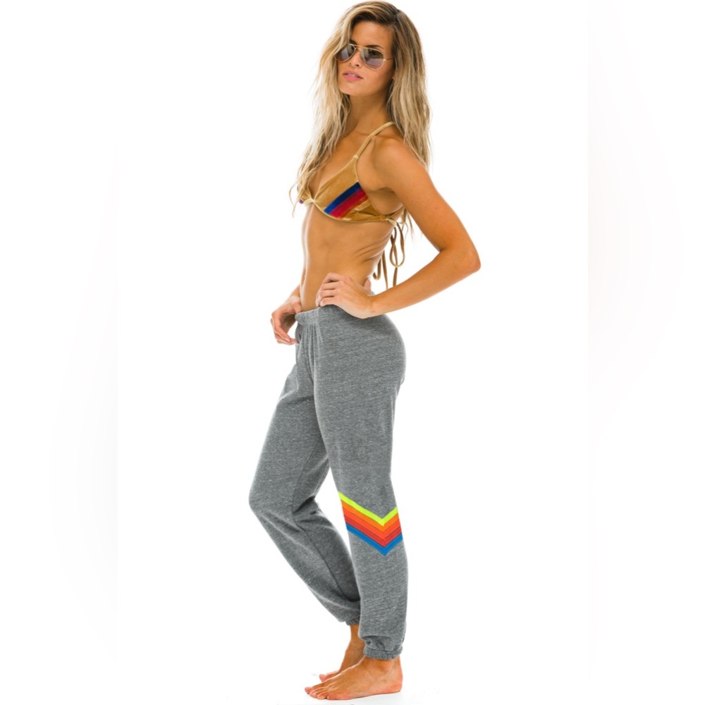 Aviator Nation BNWT Women's Chevron 5 Sweatpants - Heather Grey // Neon